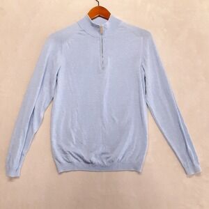 Jack Victor Mens 1/4 Zip Silk Cotton Sweater Size Small Blue